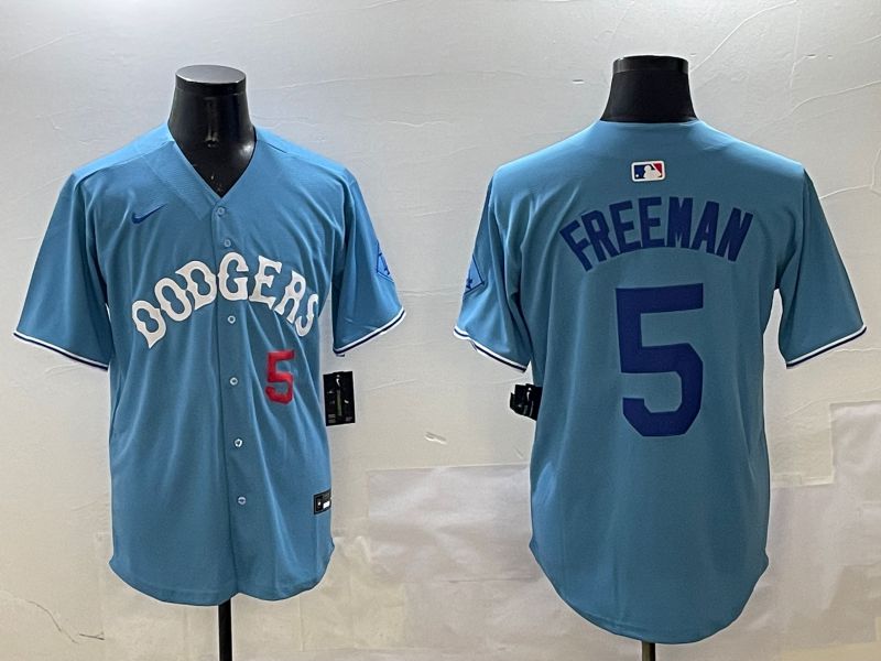 Men Los Angeles Dodgers #5 Freeman Light Blue Throwback Game 2025 Nike MLB Jersey style 10->los angeles dodgers->MLB Jersey